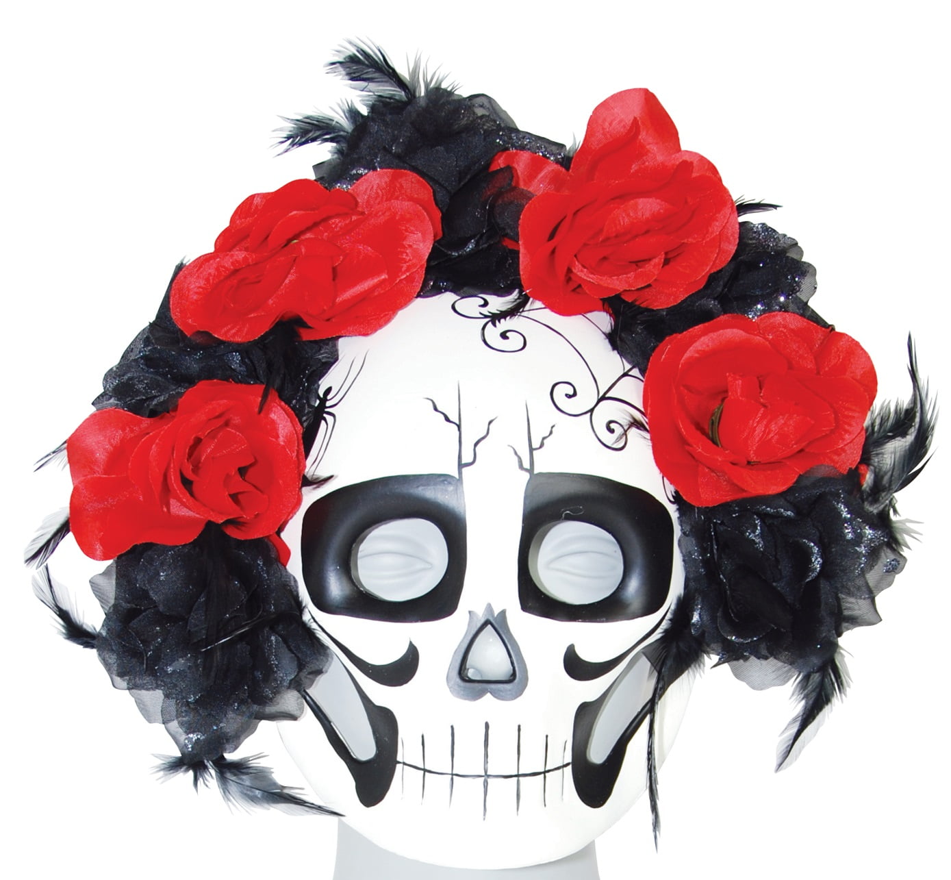 Arthwick Store Sugar Skull with Red Rose Roses Eyes Pendant Necklace