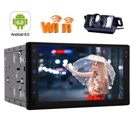 Android Double 2 Din Car Stereo Navigation 7 Inch Capacitive Touch Screen Radio Receiver Support Bluetooth Microphone WiFi GPS Mirror Link USB/SD/AM/FM Android Car Radio with Backup