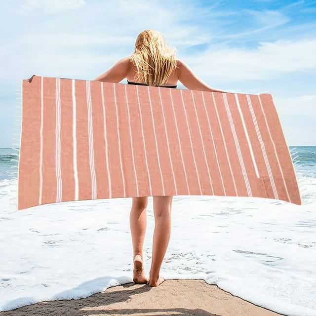 Square Beach Towel With Hidden Zipper Pocket, Fringed Striped Large Size Bath Towel, Sand Free, Absorbent & Fast Dry, Multifunctional For Beach Pool Camping