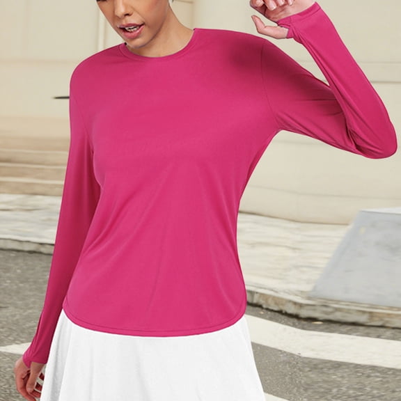 YueHuiYing Women's Long Sleeve Crew Neck Tunic Tops Casual Loose Fit Pullover Sweatshirts Curved Shirts