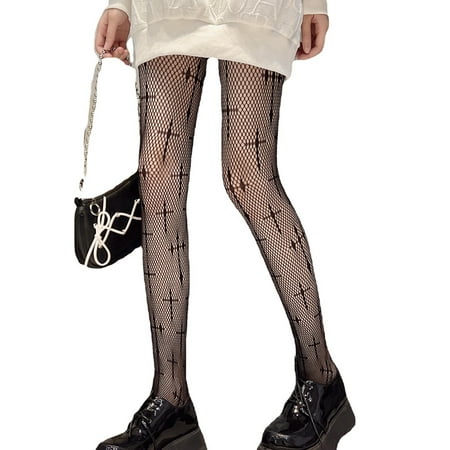 

Women Dark Gothic for Cross Fishnet Pantyhose Punk Harajuku Jacquard Patterned Tattoo Tights Sexy Sheer Mesh Lolita Hosiery Stockings