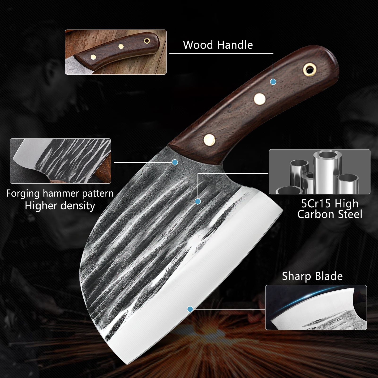 Chef Knife Set 8 PCS,DFITO High Carbon Steel Hand Forged Kitchen Knife Set with Roll Bag