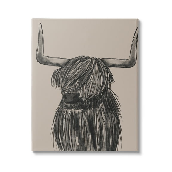 Stupell Industries Longhorn Highland Cattle Charcoal Line Drawing Portrait Drawing Print Gallery Wrapped Canvas Print Wall Art, Design by Lisa Whitebutton