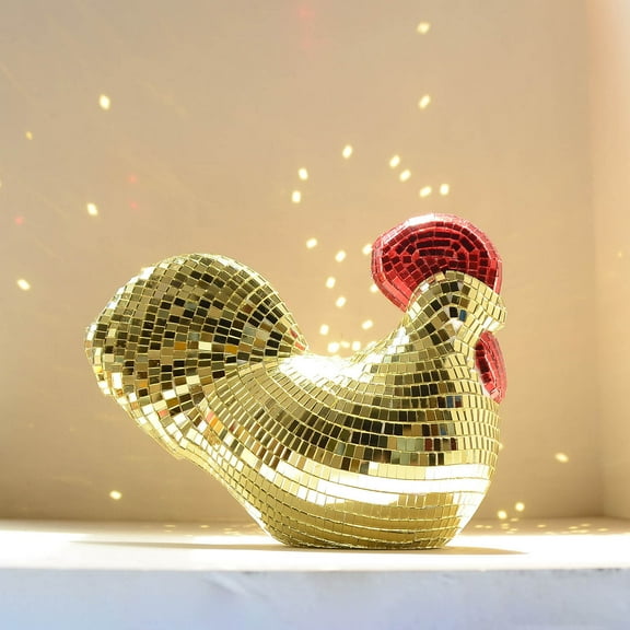 Modern Mirror Disco Ball,Chicken Shape Disco Balls,Cool Reflective Light Mirror Balls for DJ Club Party,Disco Dancing Party Decoration,Tabletop Decorations Gold Chicken Sculptures and Statues