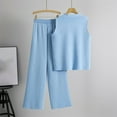thumbnail image 4 of QATAINLAV Sweater Sets for Women Sleeveless Button V Neck Knitted Vest Matching Straight Wide Leg Long Pants Two Piece Outfits Fall Winter Clothes, Sky Blue, Free Size, 4 of 5