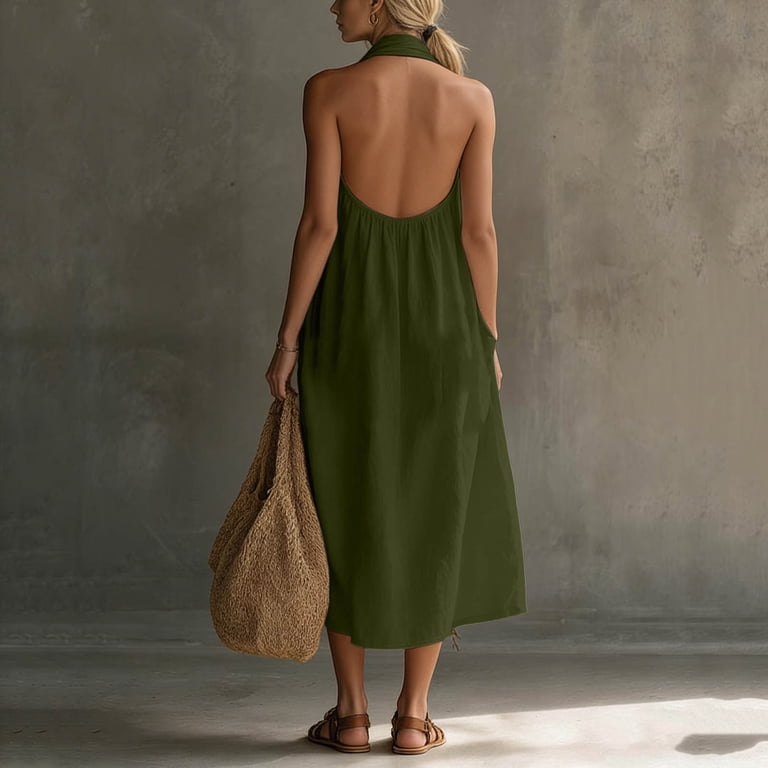 green halter backless maxi dress Juarez Green Halter Backless Maxi Dress - Elegant Evening