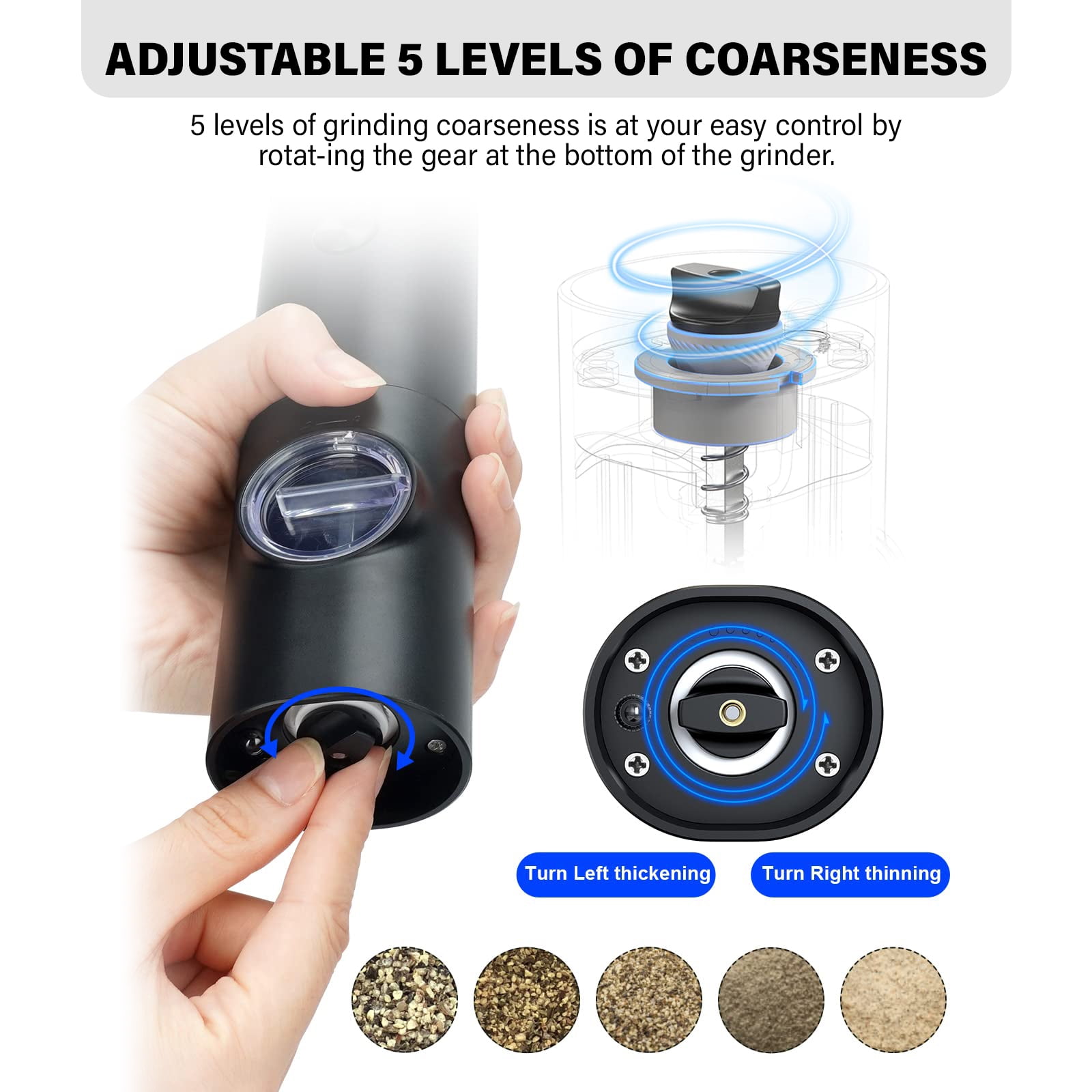 WIGACH Salt and Pepper Grinder, Electric Salt and Pepper Grinder Set, Battery Powered Automatic Pepper&Salt Mill Grinder, LED Light, Adjustable Coarseness (2 Pack)