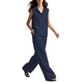 thumbnail image 5 of BRELIL Women's Two Piece Sets V Neck Sleeveless Hoodie Wide Leg Pants Casual Lounge Matching Sets Solid Boho Vacation Travel Outfits Loose Tracksuit, Navy M, 5 of 6
