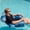 Blue, variant on Inflatable Pool Chair Float, Tropical Leaf Print Water Lounge with Backrest & Armrests, Comfortable Pool Float for Adults, Durable PVC Floating Chair for Summer Relaxation