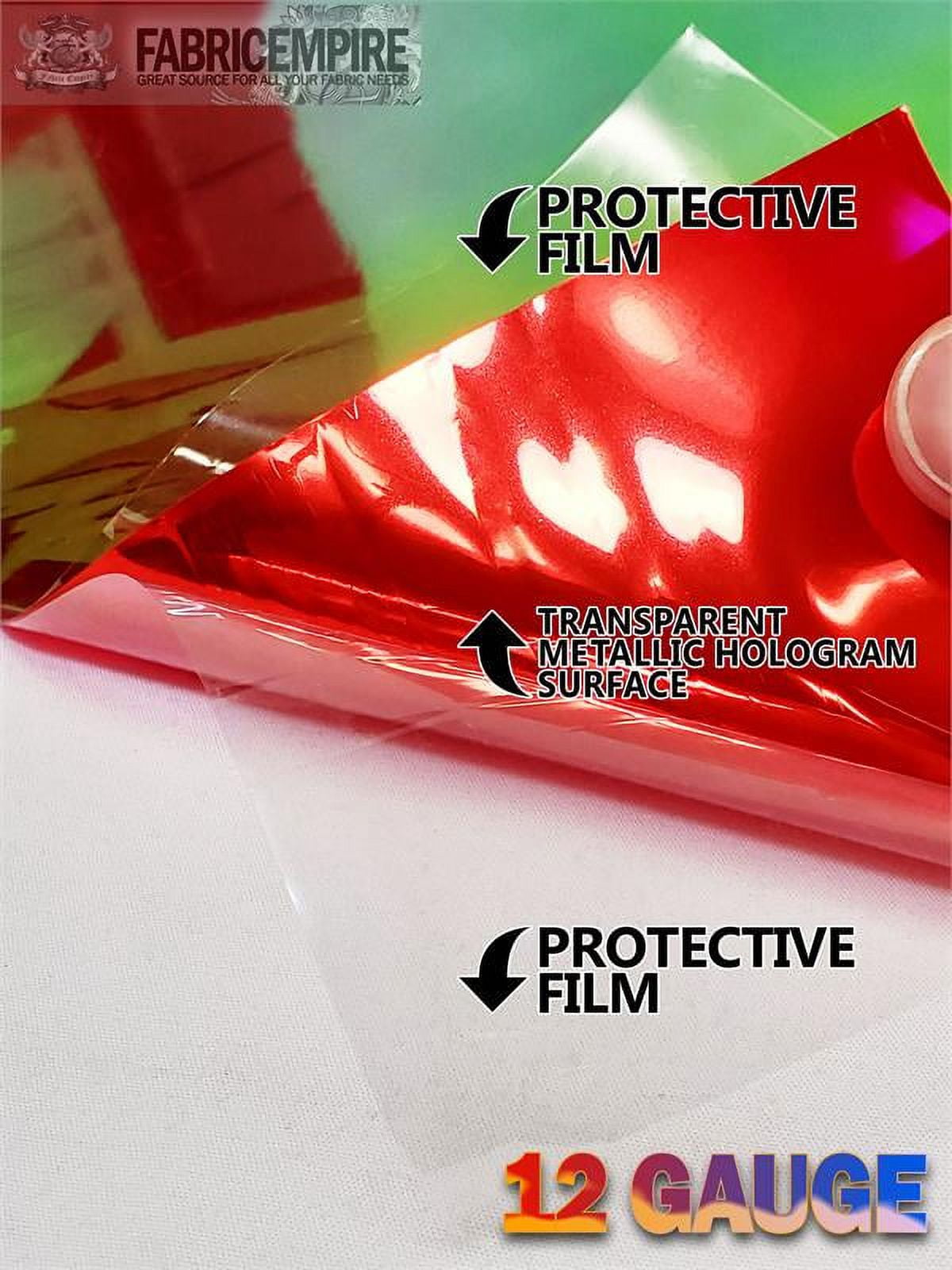 12 Gauge Metallic Transparent Hologram Red Plastic Vinyl Fabric 38" Wide Sold By The Yard
