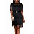 thumbnail image 2 of Women'S Tassel Mini Dress for Evening Prom Party, Elegant Fringe Trim Cocktail Gown Black XXXL, 2 of 9