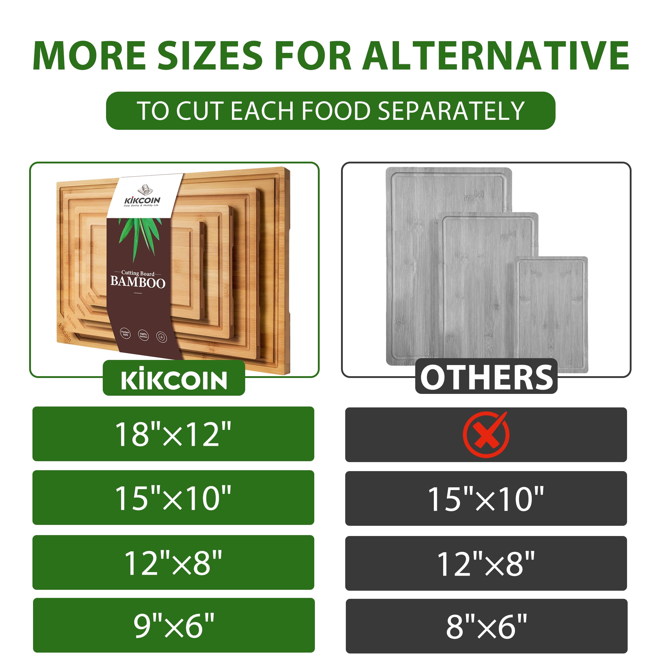 Kikcoin Cutting Board, 4 Pcs Extra Large Bamboo Cutting Boards for Kitchen, Wood Serving Tray with Juice Groove