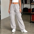 thumbnail image 6 of Axiiglly Cargo Pants for Women, Casual Drawstring Elastic Waist Silver Work Pants with Multi Pockets, Baggy Stretchy Straight Leg Hiking Streetwear, XXS-2XL, 6 of 9