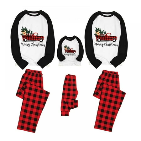 

LOVEBAY Matching Family Pajamas Christmas Long Sleeve Tee and Plaid Pants Loungewear Matching Christmas Matching Jammies Pajamas Xmas Loungewear Outfits