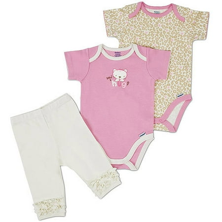 Gerber - Newborn Girls' 3-Piece Bodysuit and Pant Set