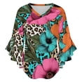 thumbnail image 5 of Tropical Flowers Leopard Print Fabric Women's V-Neck Blouse With 3/4 Ruffled Bell Sleeves Casual Top Ladies Blouses, 5 of 7