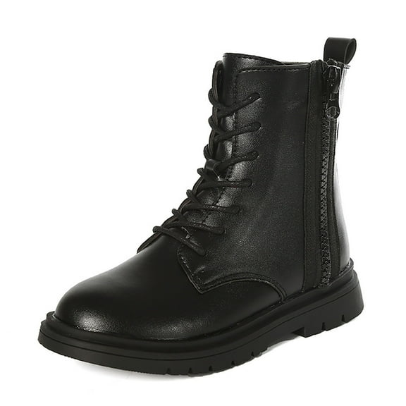Povozer Girls Dress Boots Combat Boots Lace up Side Zipper Ankle Booties(Black,13)
