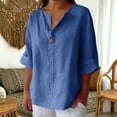 thumbnail image 2 of Beach Button Up Shirts for Women Womens Button Down Shirts Elbow Sleeve Tops Women Womens Summer Tops Gauze Shirts for Women Vacation Beach Outfit Wrinkle Free Linen Shirt Workout Tops, 2 of 8
