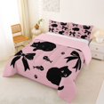 thumbnail image 3 of jejeloiu Black Cat Bow Silhouette Full Size Comforter Sets Kids,Coquette Bowknot Kitten Pattern Bedding Sets For Girls,Reversible,3 Pieces, 3 of 8