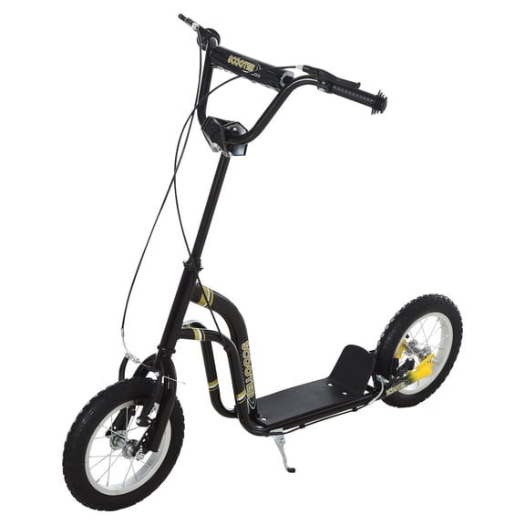 Kids Bike Aosom Youth Scooter Front and Rear Caliper Dual Brakes 12-Inch Inflatable Front Wheel Ride On Toy For Age 5 , Black,Boys Bike