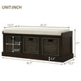 thumbnail image 5 of Rustic Storage Bench with 3 Removable Classic Rattan Basket , Entryway Bench with Removable Cushion (Espresso), 5 of 5