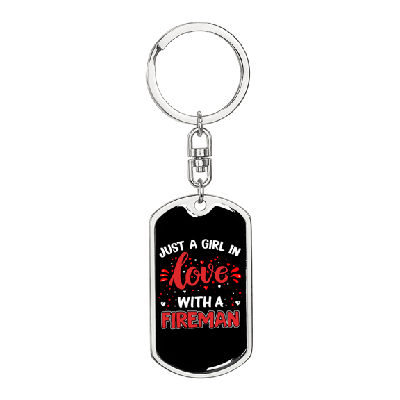 Inlove With A Fireman Firefighter Stainless Steel or 18k Gold Premium Swivel Dog Tag Keychain
