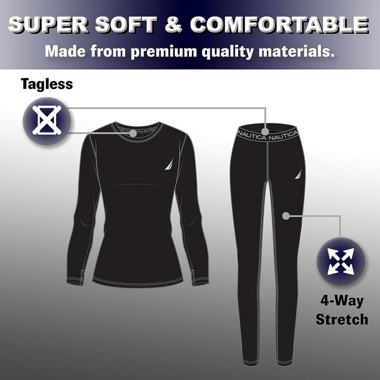 Nautica Womens Base Layer Set Thermal Underwear Shirt & Leggings, Black  Small 