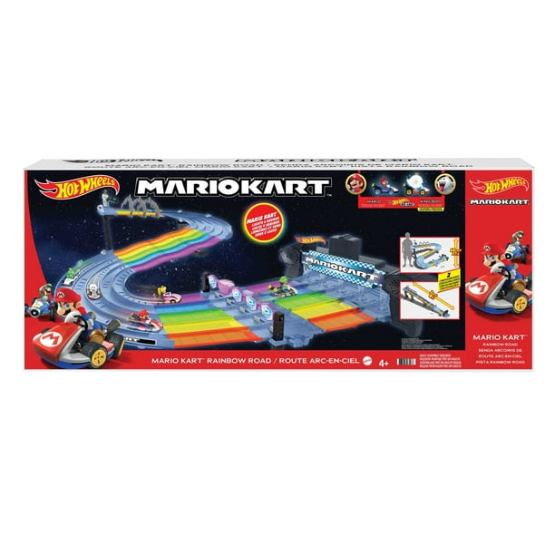 Hot Wheels Mario Kart Rainbow Road Raceway Set with Two 1:64 Scale