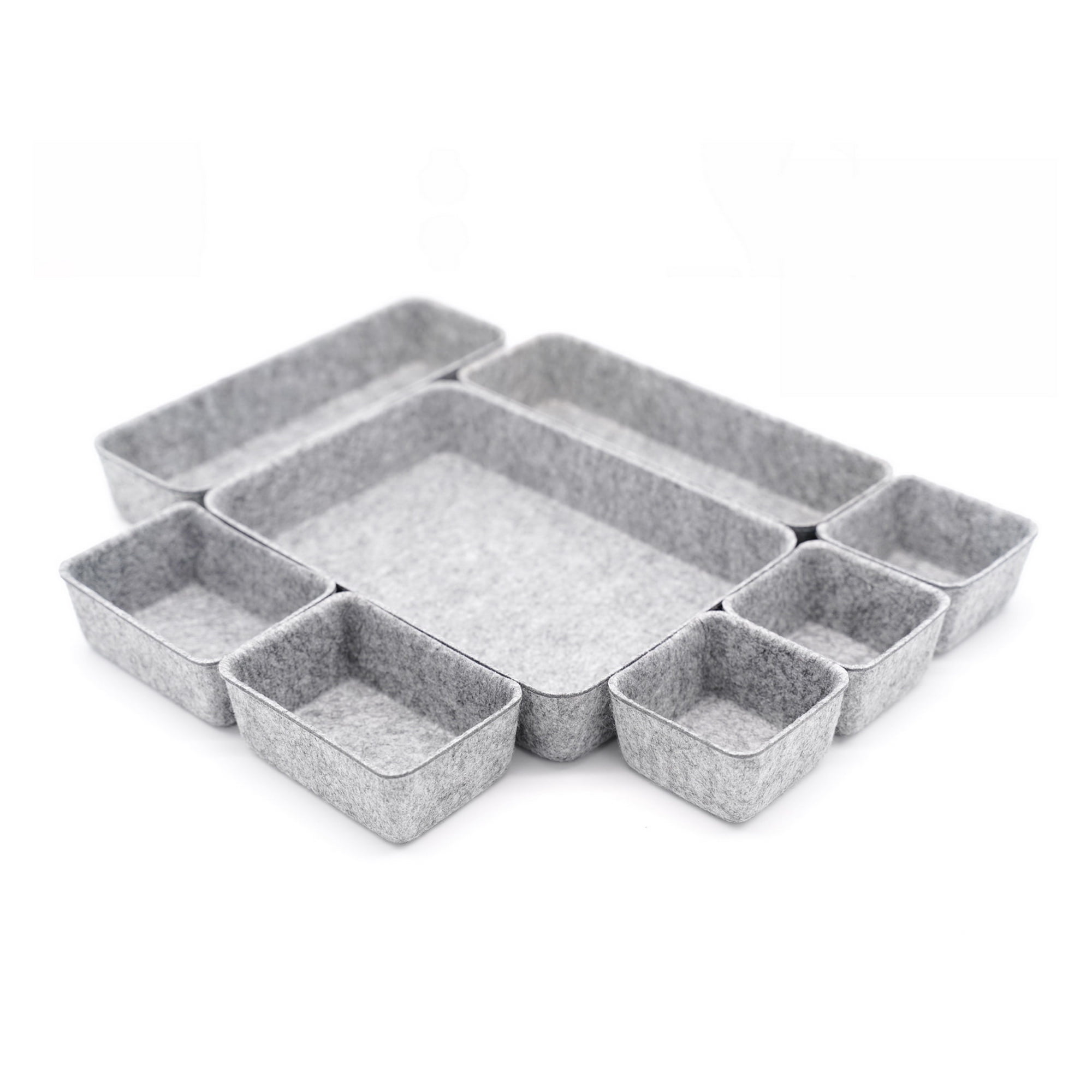 Welaxy Office Drawer Organizers Trays Drawers dividers Felt Storage Bins Organizer bin for Jewelry Cosmetic Makeup Junk Silverware pens Art Crafts Tools Sturdy Flexible Bins,Pack 8 (Gray)