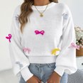 thumbnail image 4 of Ribbed Knit Pullover Winter Clothes Women's Fashion Fall And Winter Contrast Bow Waist Sleeve Loose Sweater Pullover Tops White S, 4 of 5