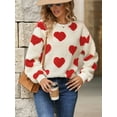 thumbnail image 4 of Women'S Plush Heart Print Loose Long Sleeve Round Neck Pullover Sweatshirt Fall Winter Outfits Red Love Heart XXL, 4 of 8