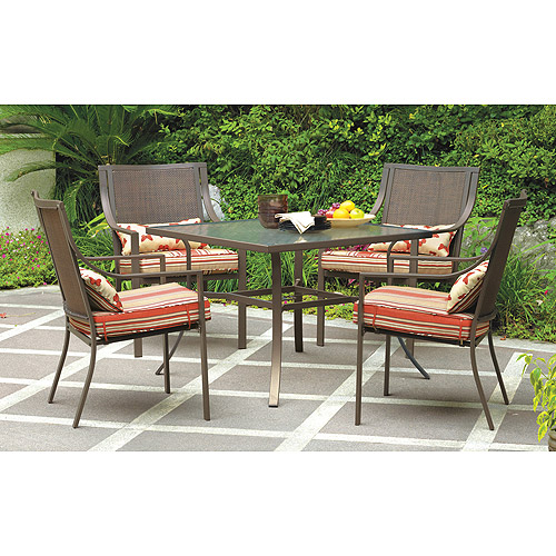 Mainstays Alexandra Square 5Piece Patio Dining Set, Red Stripe with Butterflies, Seats 4 Mainstays Alexandra Square 5Piece Patio Dining Set, Red Stripe with Butterflies, Seats 4