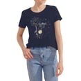 thumbnail image 3 of NAMTYQX Tops for Women Trendy Trendy Breathable Plus Size Print Stretchy Short Sleeve Loose Fitting Gemustert Crewneck Blouses for Women Royal Blue Size M, 3 of 5