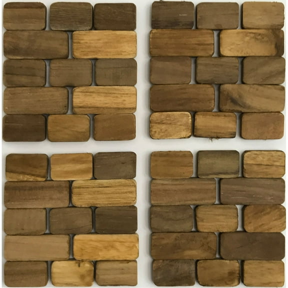 Hip-o Modern Living Teak IPM002 Handmade Coaster - Set of 4