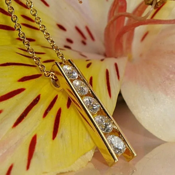 14k Yellow Gold Plated 2 Ct Lab Created Diamond Five Stone Journey Bar Pendant