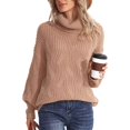 thumbnail image 5 of Domzest Womens Turtleneck Sweater Chunky Cable Knit Pullover Sweaters Long Sleeve Loose Fit Fall Winter Jumper Top Khaki XXL, 5 of 6