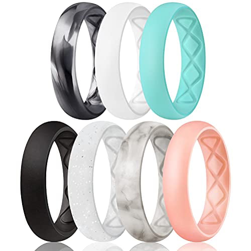 Women's Silicone Wedding Band，5.5mm Wide-2mm Thick Silicone Rings for Women with Half Sizes Egnaro Inner Arc Ergonomic Breathable Design