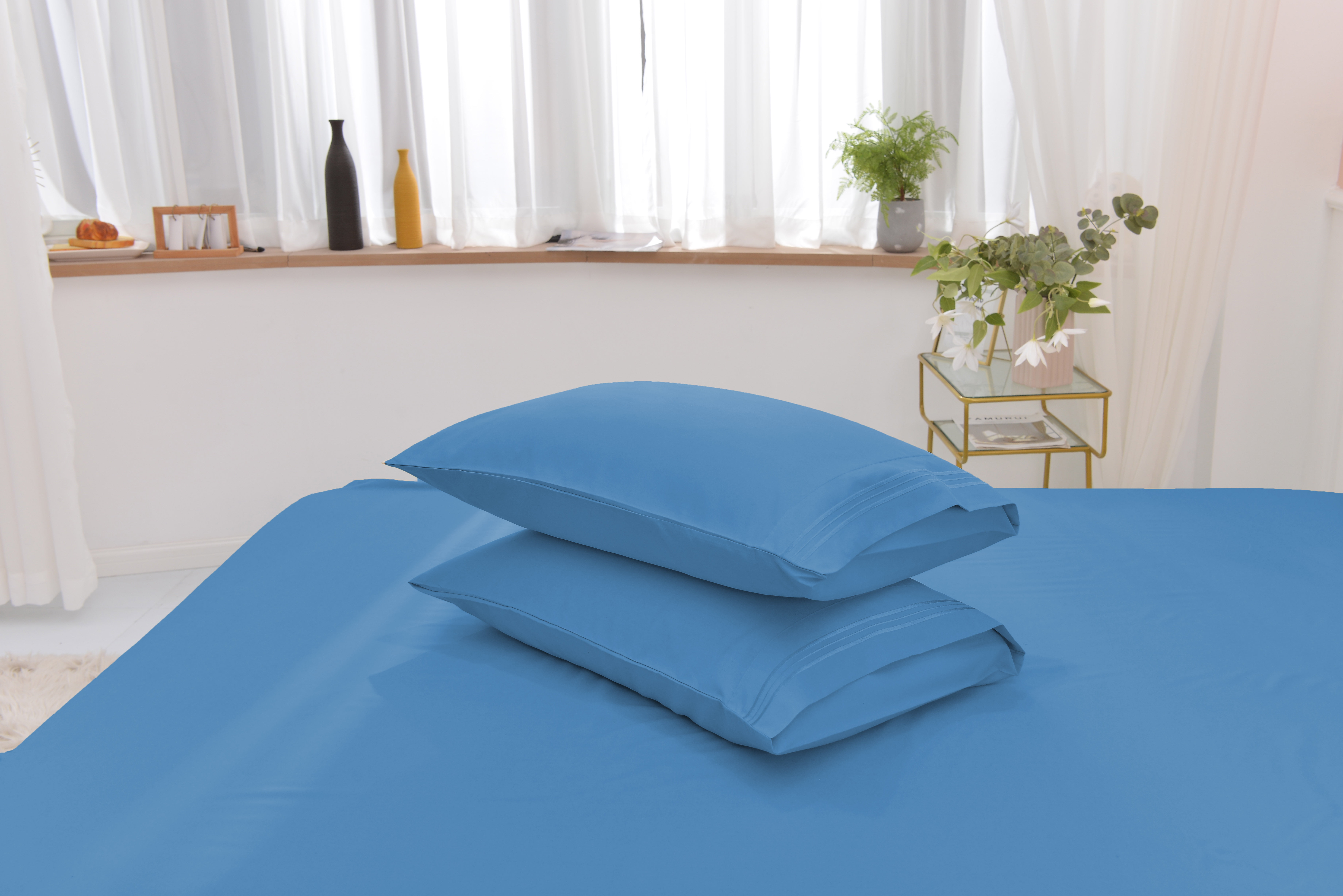 Full Size Bamboo Derived Rayon Bed Sheet Set - Softer than Cotton Sheets Full Size - Wrinkle Free - 16" Deep Pockets - 4 Piece - 1 Fitted Sheet, 1 Flat, 2 Pillowcases Full Blue