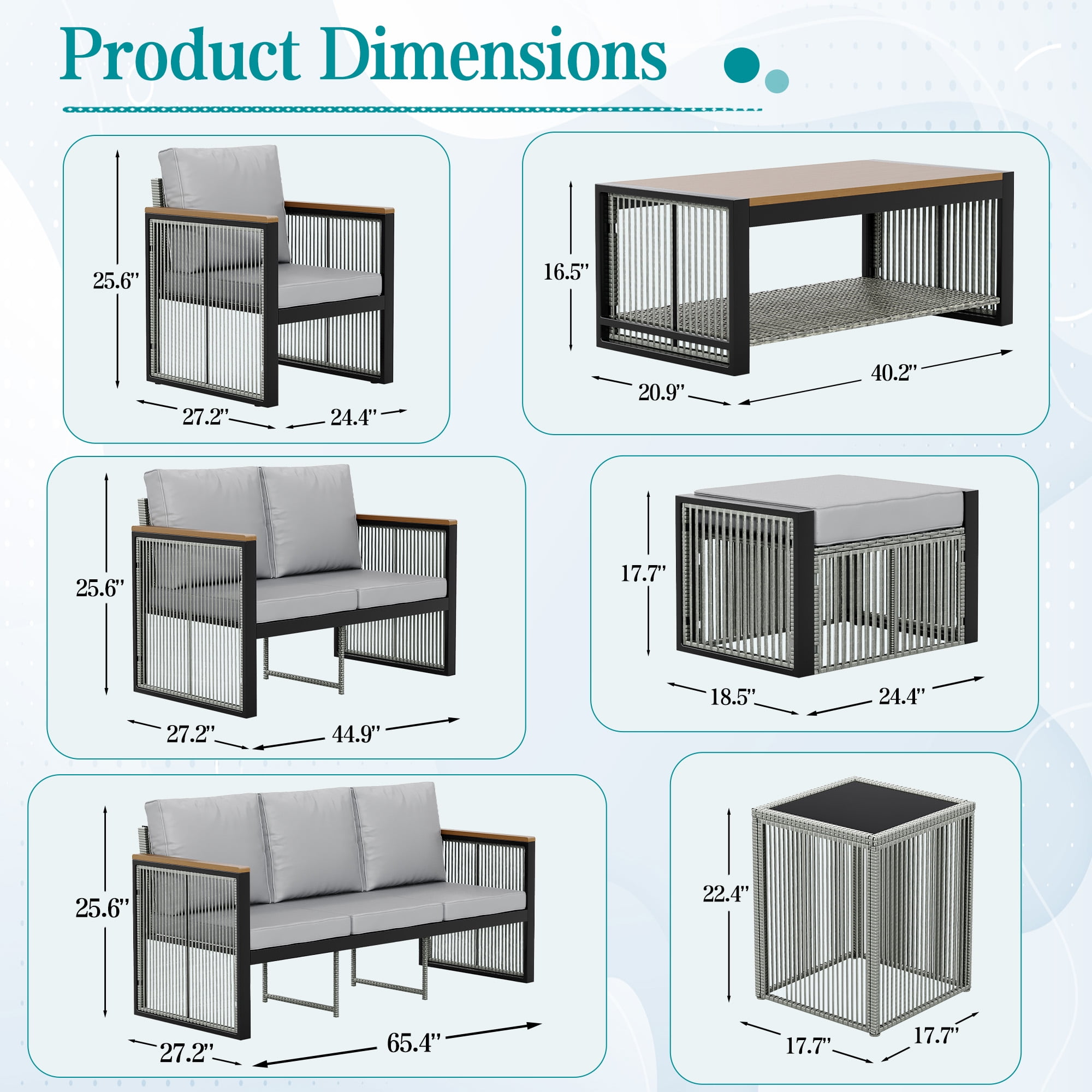 Vicluke Outdoor Patio Furniture Set with Ottomans, 6 Piece Patio Conversation Sets with Coffee Table, Patio Sectional Furniture Set for Porch, Balcony, Deck, Yard