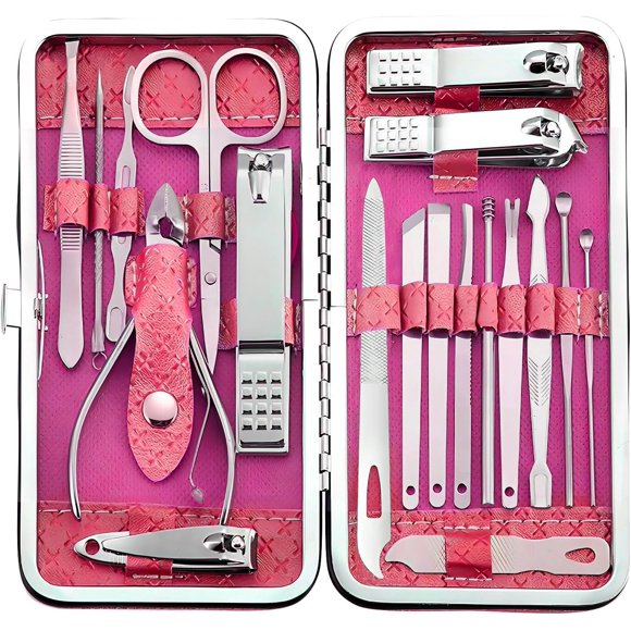 shiyou-Manicure Set - 19 in 1 Professional Nail Clippers Pedicure Kit, Manicure Tool Kit, Stainless Steel Facial Grooming Set Kit, Gift Idea for Women, Men, Girls, Teens, Red