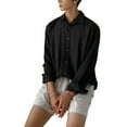 thumbnail image 2 of Sunloudy Men Casual Button Down Shirts Long Sleeve Lapel Collar Solid Color Oversized Shirts Going Out Tops, 2 of 5