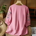 thumbnail image 4 of Busydd Womens Tops Fashion Solid Color Embroidered Button Peasant Shirts Casual 3/4 Length Sleeve Round Neck Summer Tops for Women Comfortable Loose Spring Tops, 4 of 9