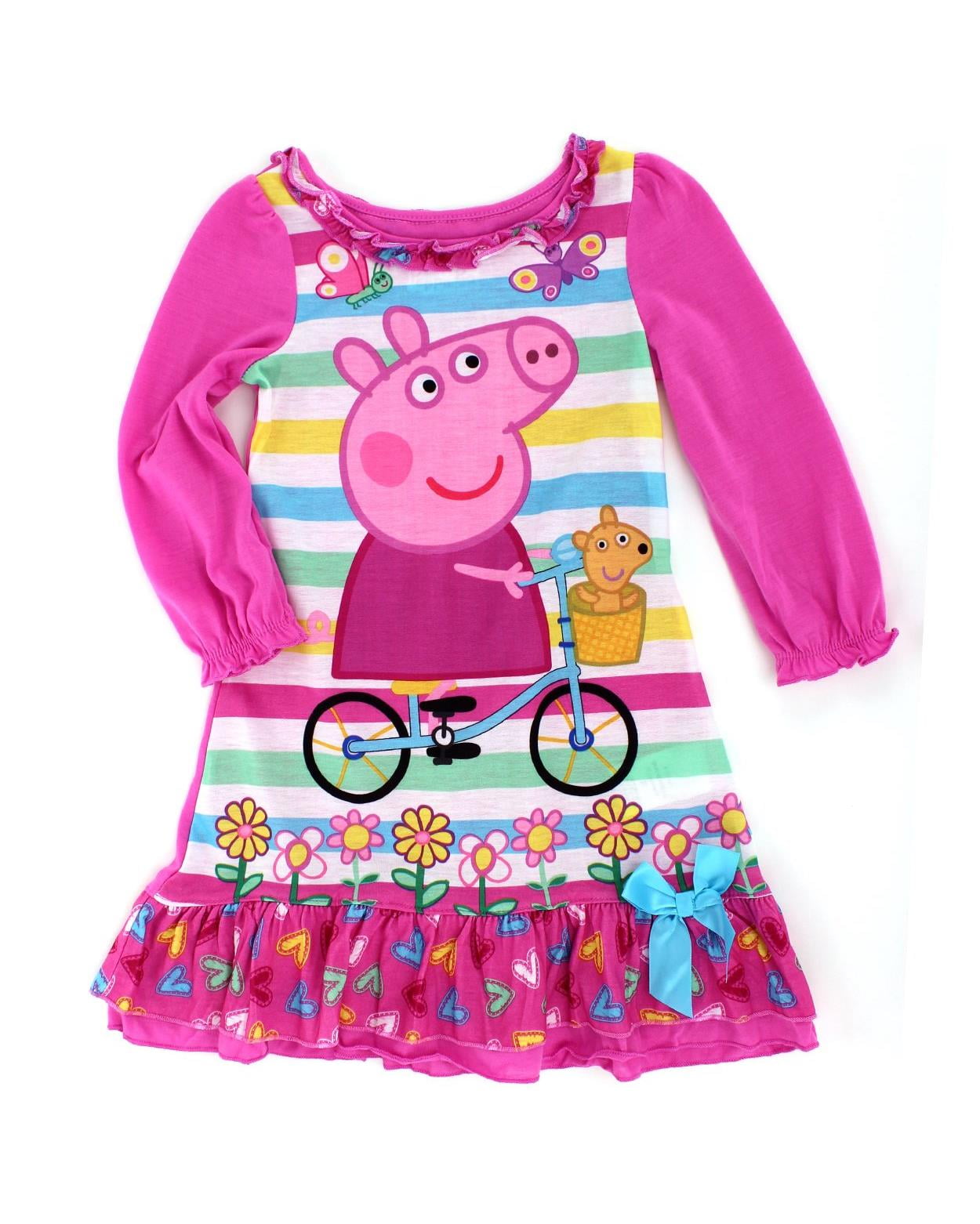 Peppa Pig Little Girls' Long Sleeve Bicycle Gown, Pink, Size: 2T ...