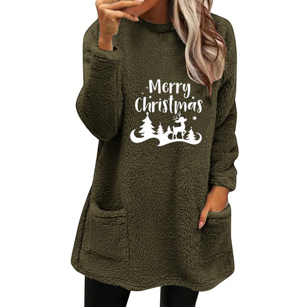 Gibobby Sudaderas Navideñas para Mujeres Abrigo de invierno para mujer Chaqueta de lana suelta de manga larga con bolsillos(AG,CH)