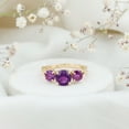 thumbnail image 5 of Rosec Jewels Three Stone Ring for Women - Natural Amethyst Crossover Ring - AAA Quality, 18K Yellow Gold, US 5.50, 5 of 9