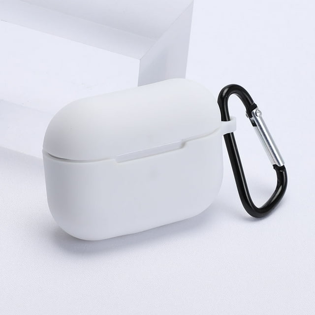 Silicone Headset Case Antidust Sticker Portable Earphone Case with Carabiner Replacement for Airpods, White