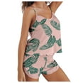 thumbnail image 2 of WREESH Womens Pajama Sets Casual Homewear Sleeveless Round-Neck Tops Shorts Color Night Pajamas Suits Two Piece Sets Green, 2 of 7