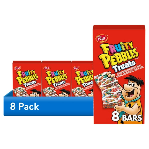 (8 pack) Post Fruity Pebbles Treats, Marshmallow Cereal Bars, 6.2oz, 8 Count, Cardboard Box