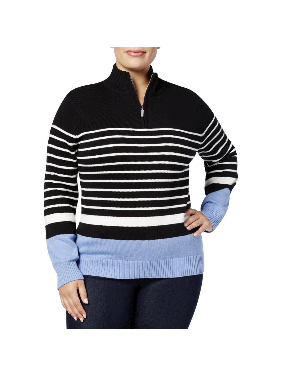 Karen Scott Womens Plus Knit Striped 1/2 Zip Sweater - Walmart.com