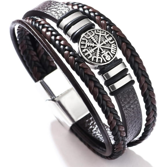 Mens Leather Bracelet Multi-Layer Braided Leather Bracelet for Men Gift